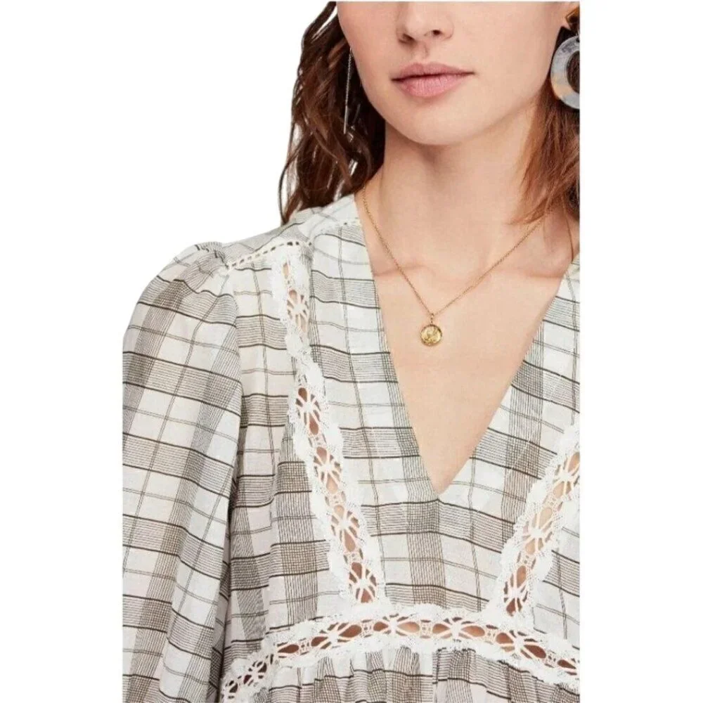 Free People White Time Out Babydoll Tunic Top Oversized Bohemian Size XS